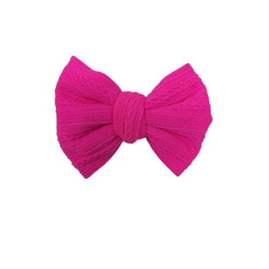 Neon Fuschia Braid Knit Fabric Bow 4"