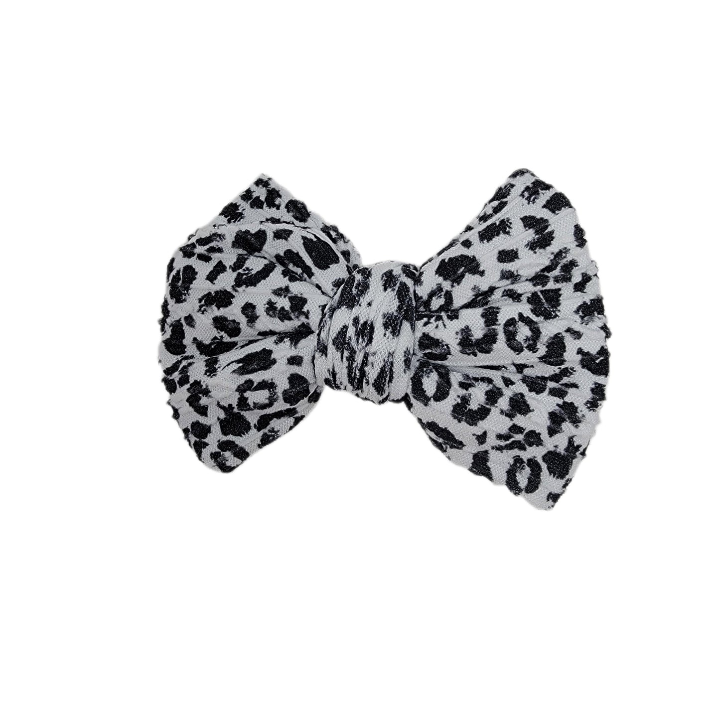 Snow Leopard Braid Knit Fabric Bow 4"