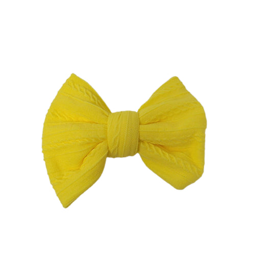 Neon Yellow Braid Knit Fabric Bow 4"