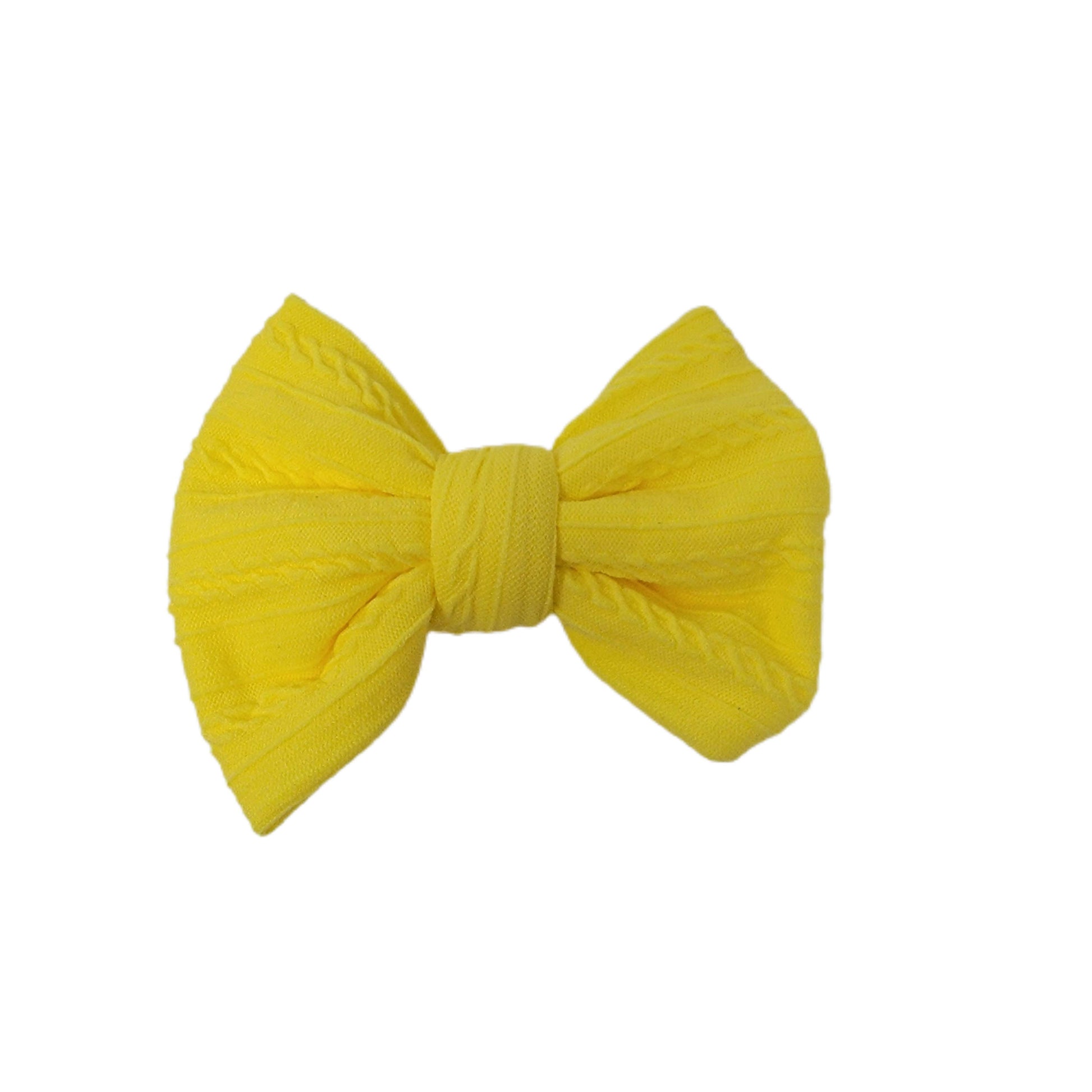 Neon Yellow Braid Knit Fabric Bow 4"