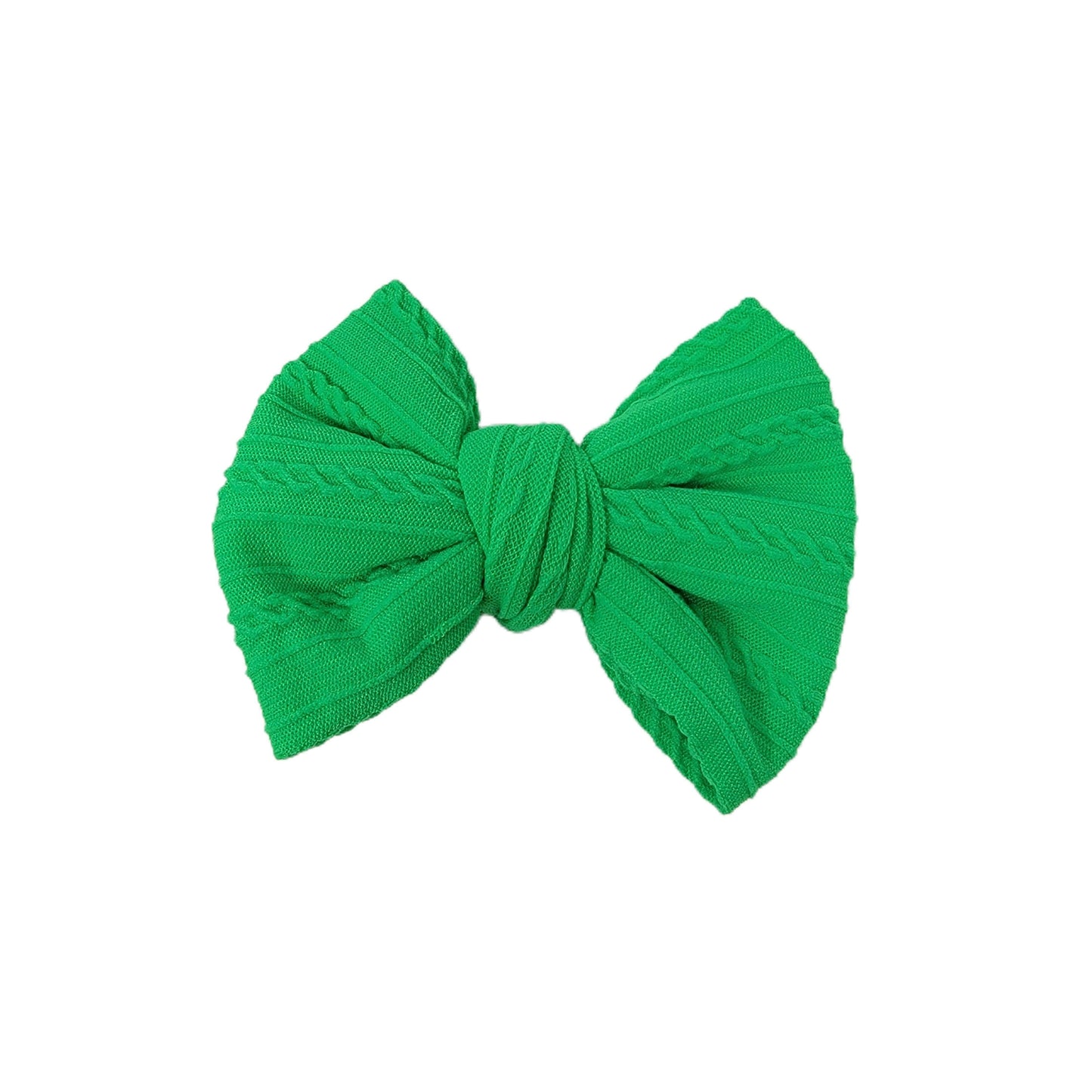 Neon Green Braid Knit Fabric Bow 3" (pair)