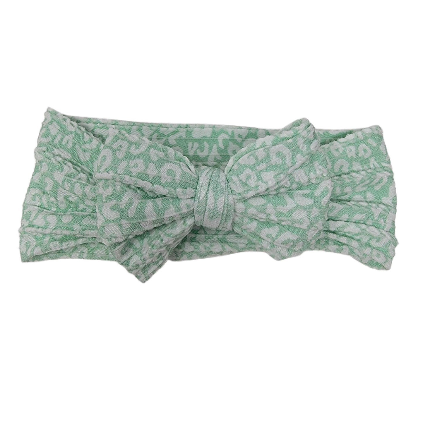 Mint Leopard Braid Knit Fabric Bow Headwrap 4"