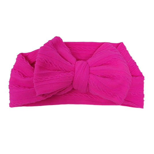 Neon Fuschia Braid Knit Fabric Bow Headwrap 4"