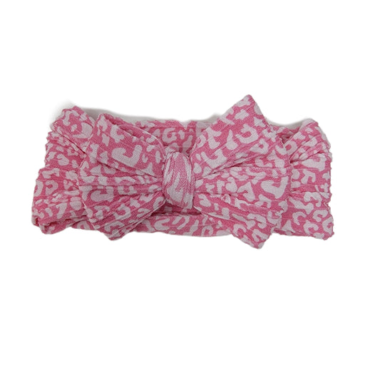 Pink Leopard Braid Knit Fabric Bow Headwrap 4"