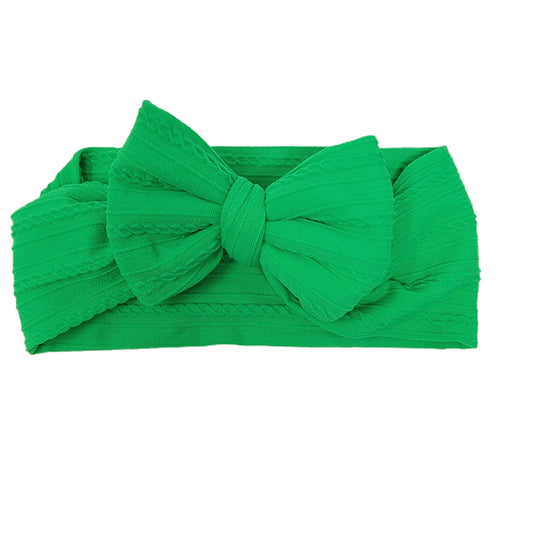 Neon Green Braid Knit Fabric Bow Headwrap 4"