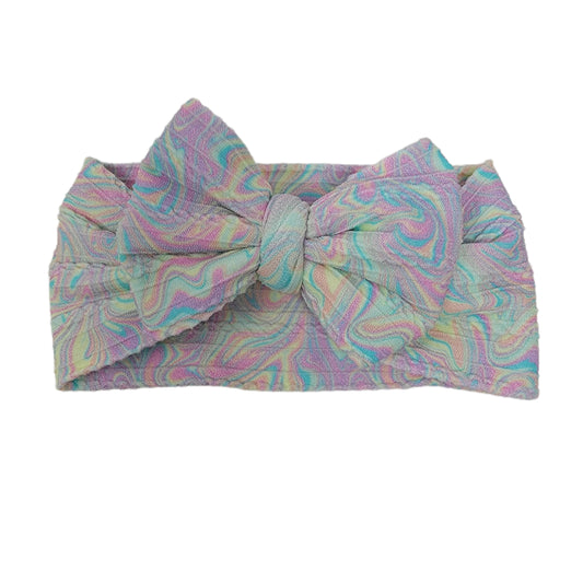 4" Pastel Oilspill Braid Knit Fabric Bow Headwrap