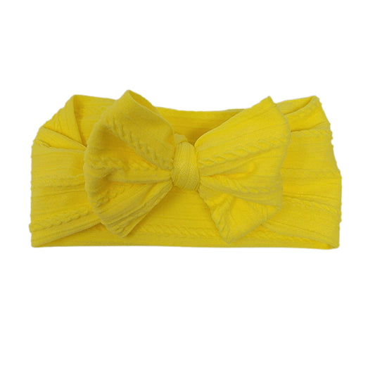 Neon Yellow Braid Knit Fabric Bow Headwrap 4"