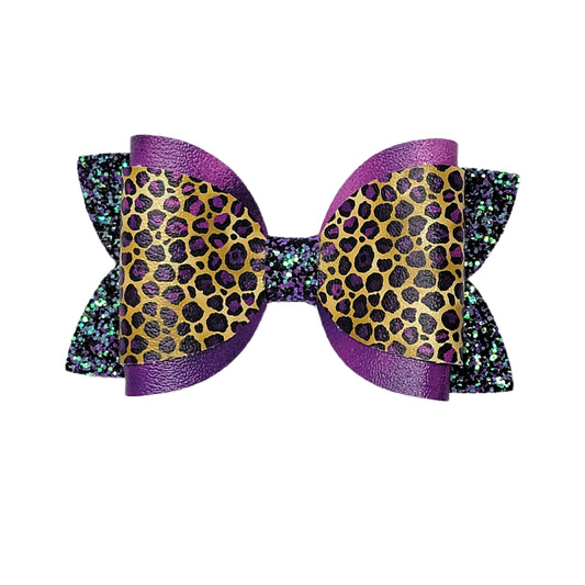 Purple Leopard Dressed up Diva Bow 5" 