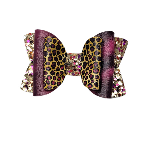 Burgundy Leopard Double Chloe Bow 4.5"