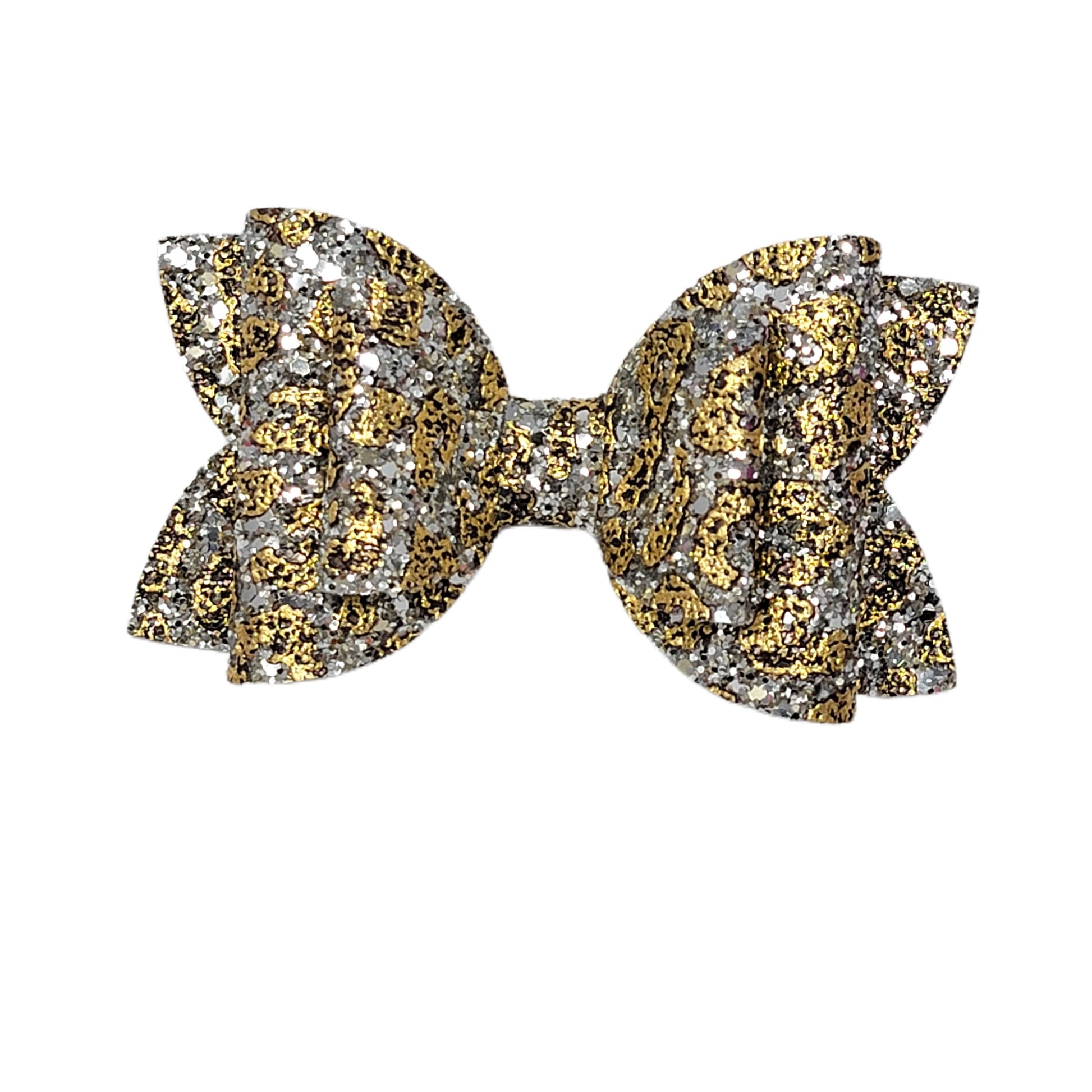 Gold & Silver Leopard Glitter Double Diva Bow 5" 