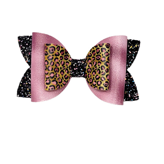 Pink Leopard Double Diva Bow 5" 