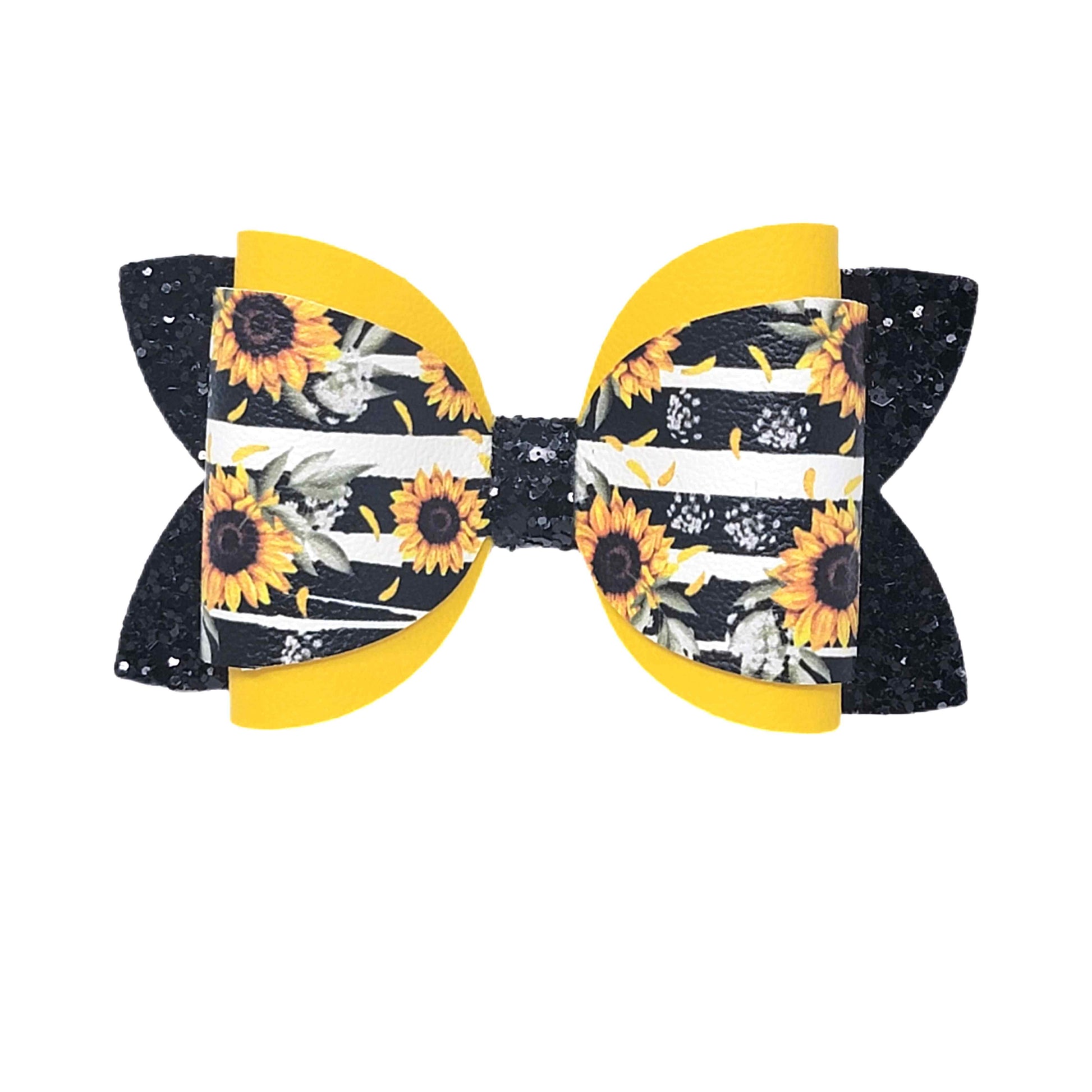 Black Stripe Sunflowers Dressed up Diva Bow 5"