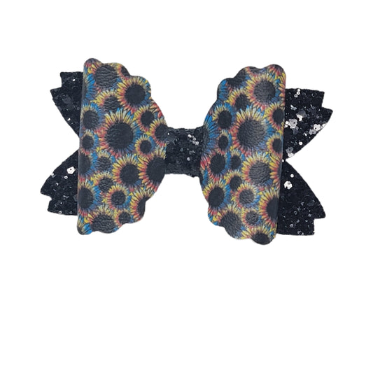 Psychedelic Sunflowers Scalloped Daisy Bow 6"