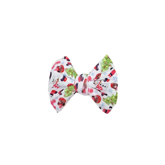 Peppermint Mouse Ears Braid Knit Fabric Bow 4" 