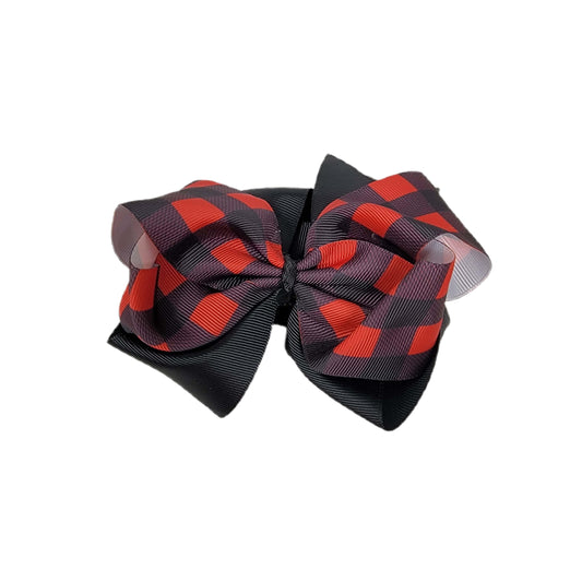 Red & Black Buffalo Plaid Double Stacked Ribbon Bow 6"