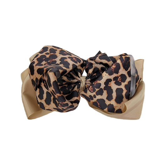 Leopard Print & Tan Ribbon Bow 8"