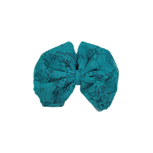 Turquoise Stretch Lace Fabric Bow
