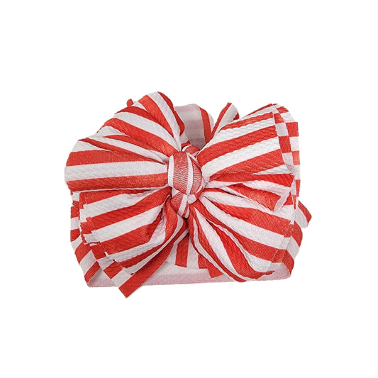 Peppermint Stripe Mini Sassy Fabric Bow Headwrap - 5"