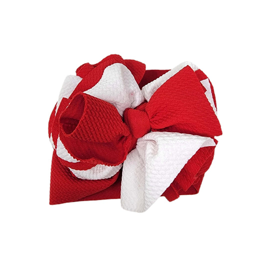 Red & White Mini Sassy Fabric Bow Headwrap - 4"