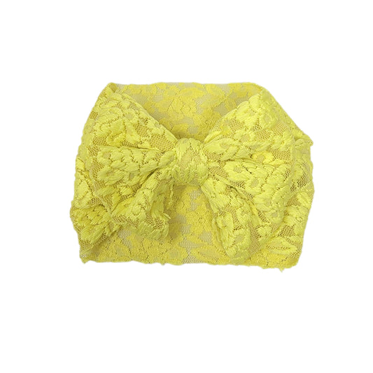 Yellow Stretch Lace Fabric Bow Headwrap