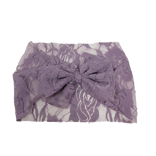 Dusty Purple Stretch Lace Fabric Bow Headwrap