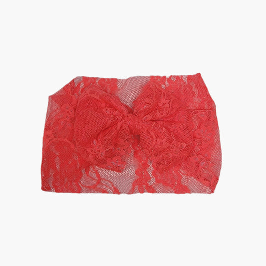 Neon Coral Stretch Lace Fabric Bow Headwrap