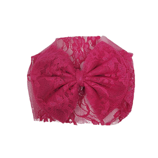 Hot Pink Stretch Lace Fabric Bow Headwrap