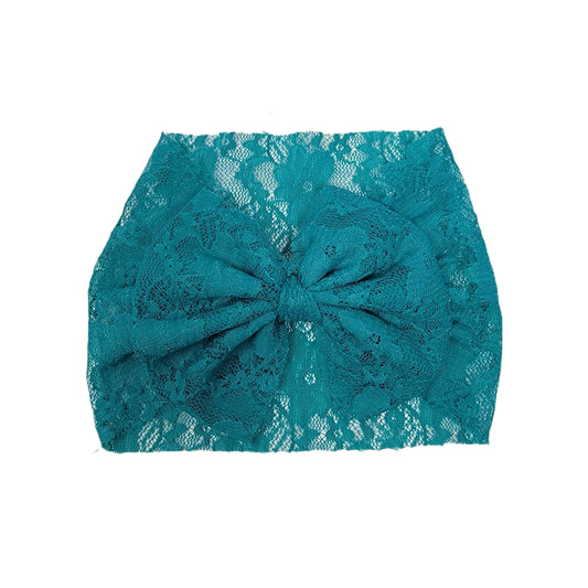 Turquoise Stretch Lace Fabric Bow Headwrap