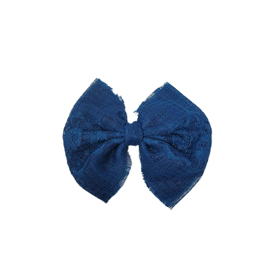 Dusty Blue Stretch Lace Fabric Bow