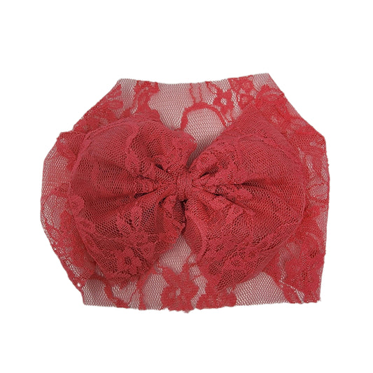 Coral Stretch Lace Fabric Bow Headwrap