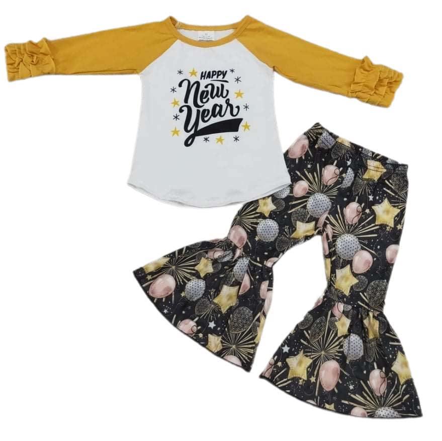 Stars & Balloons Happy New Year Bell-bottom Pants Set - Waterfall Wishes
