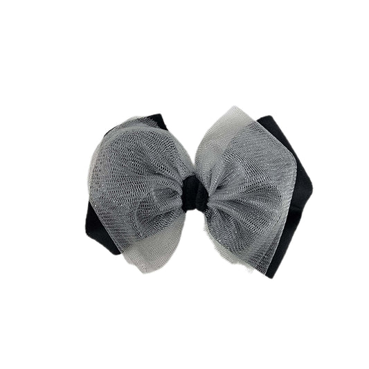 Silver Tulle & Black Velvet Double Stack Fabric Bow - Waterfall Wishes