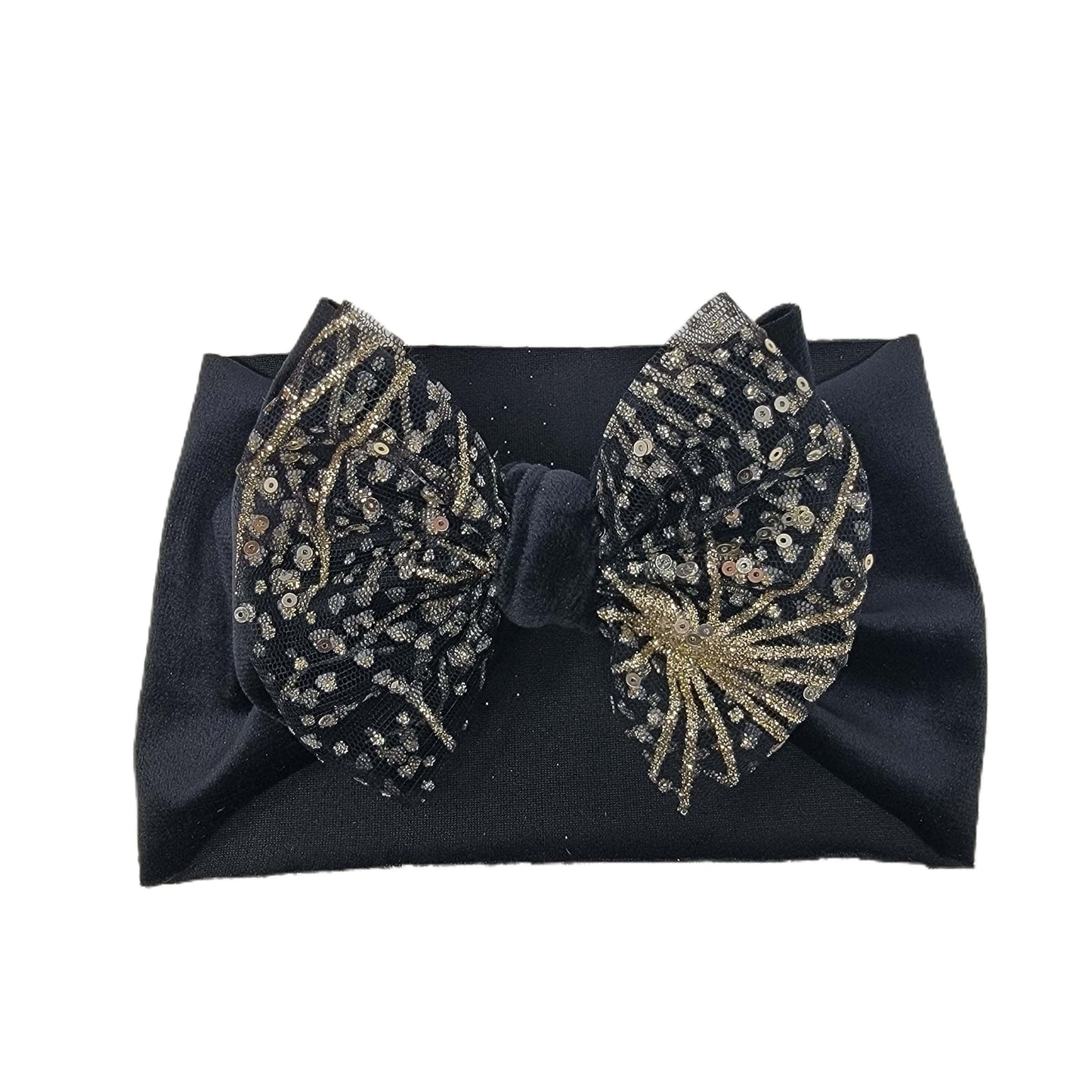 Fireworks Gold Tulle & Black Velvet Double Stack Fabric Headwrap