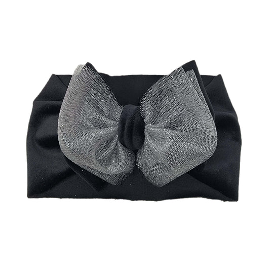 Silver Tulle & Black Velvet Double Stack Fabric Headwrap