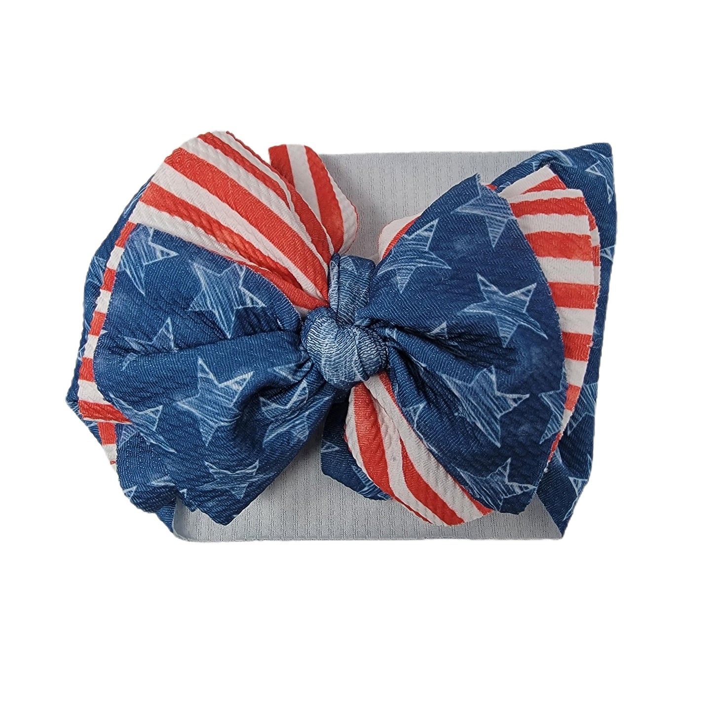 Hand-drawn Stars & Stripes Sassy Fabric Bow Headwrap 5"