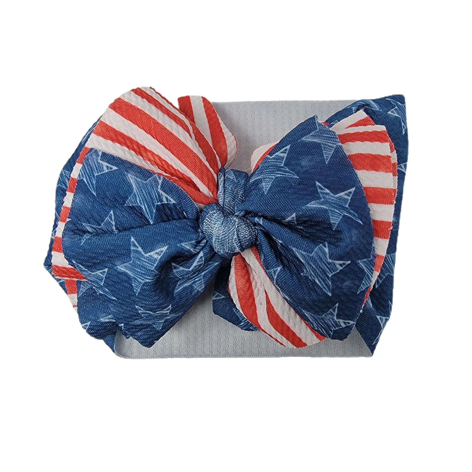 Hand-drawn Stars & Stripes Sassy Fabric Bow Headwrap 4"
