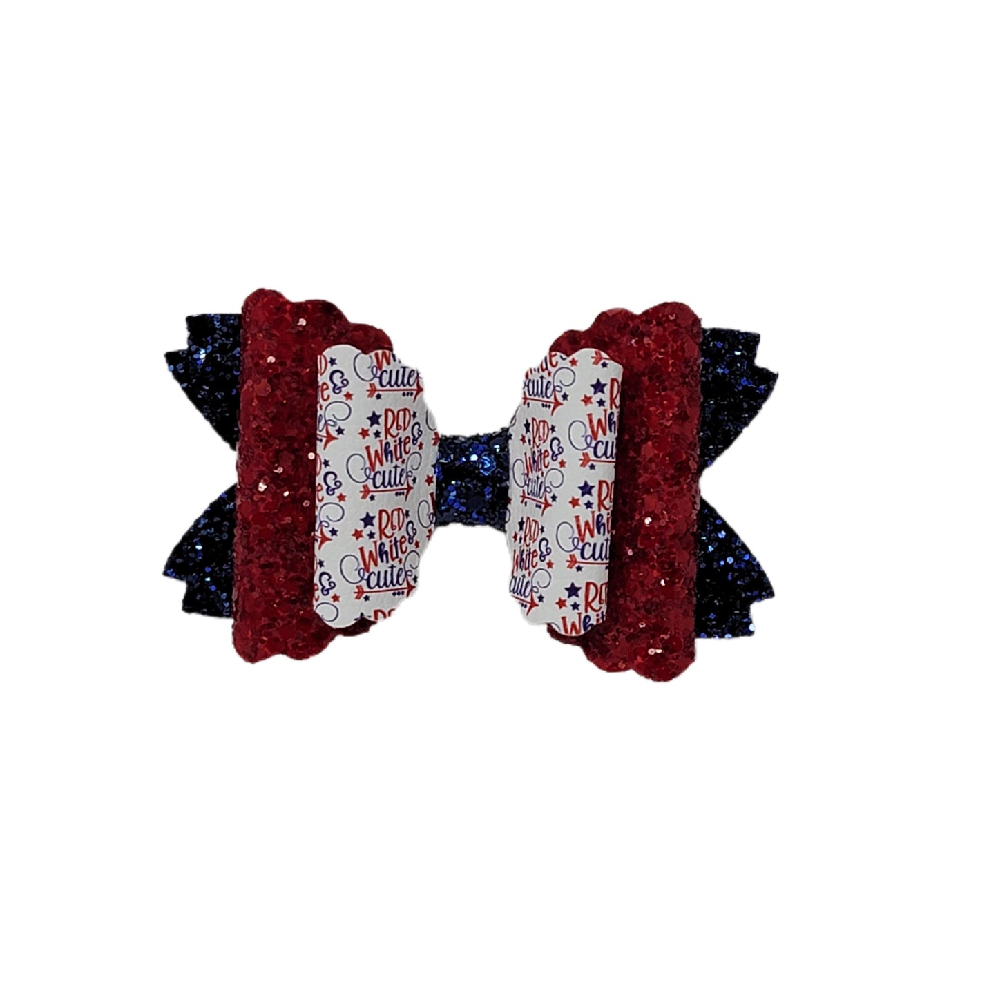 Red White & Cute Double Scalloped Daisy Bow - 4"