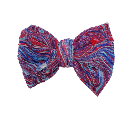 Patriotic Oilspill Braid Knit Fabric Bow - 4"