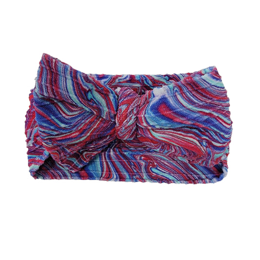 Patriotic Oilspill Braid Knit Fabric Bow Headwrap - 4"