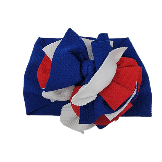 Red White & Blue Sassy Fabric Bow Headwrap - 4"