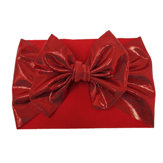 Red Shimmer Spandex Fabric Bow Headwrap