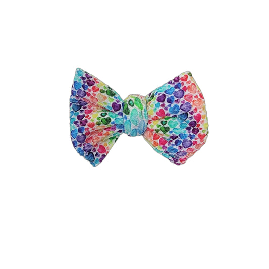Multicolor Hearts Braid Knit Fabric Bow 4" 