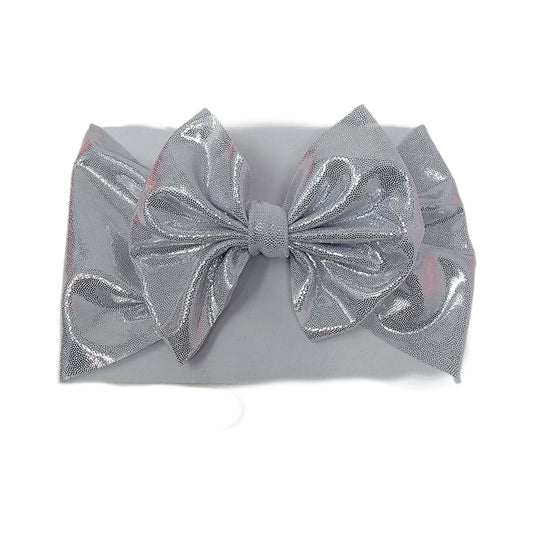 Silver Shimmer Fabric Bow Headwrap - Waterfall Wishes