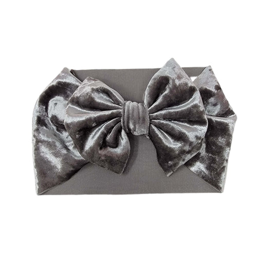 Silver Velvet Fabric Bow Headwrap