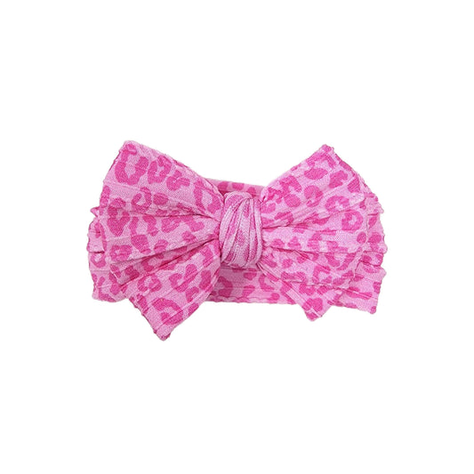 Pink Leopard Braid Knit Fabric Bow Headwrap 4"