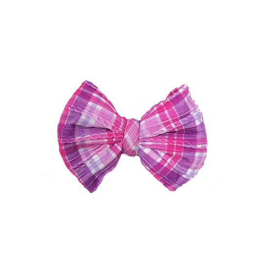 Valentine Plaid Braid Knit Fabric Bow 4"
