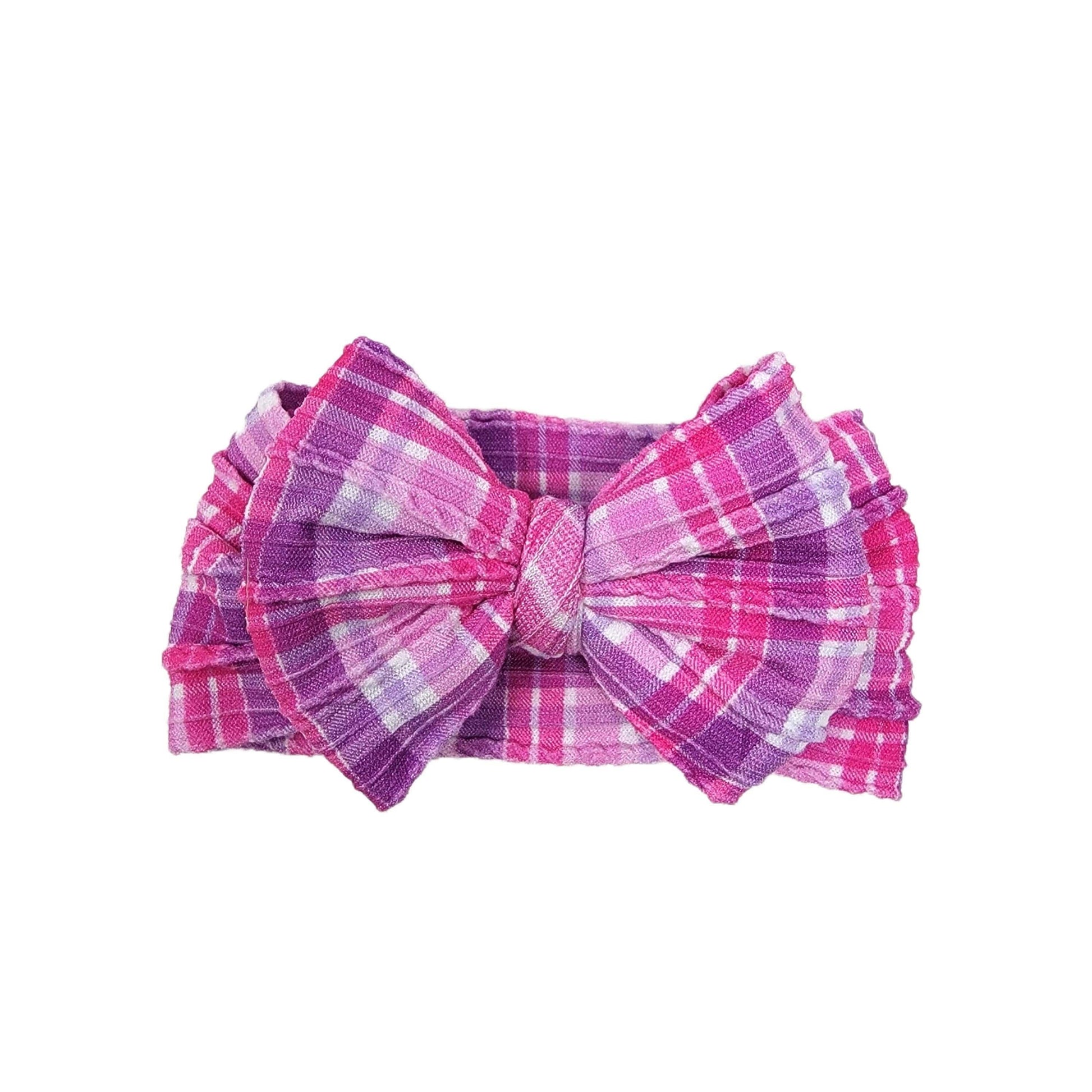 Valentine Plaid Braid Knit Fabric Bow Headwrap 4"
