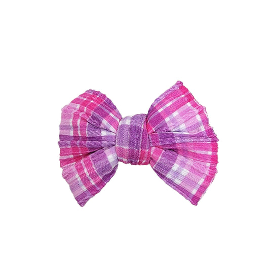 Valentine Plaid Braid Knit Fabric Bow 3" (pair)