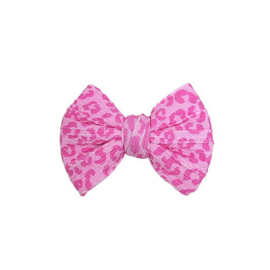 Pink Leopard Braid Knit Fabric Bow 4"