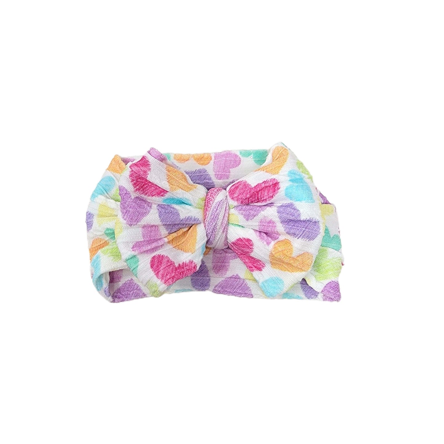 Pastel Hearts Braid Knit Fabric Bow Headwrap 4"